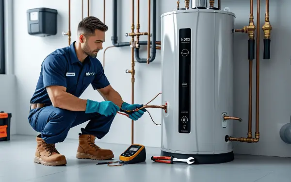 فني يعمل في صيانه رداخ سخان جونكر 